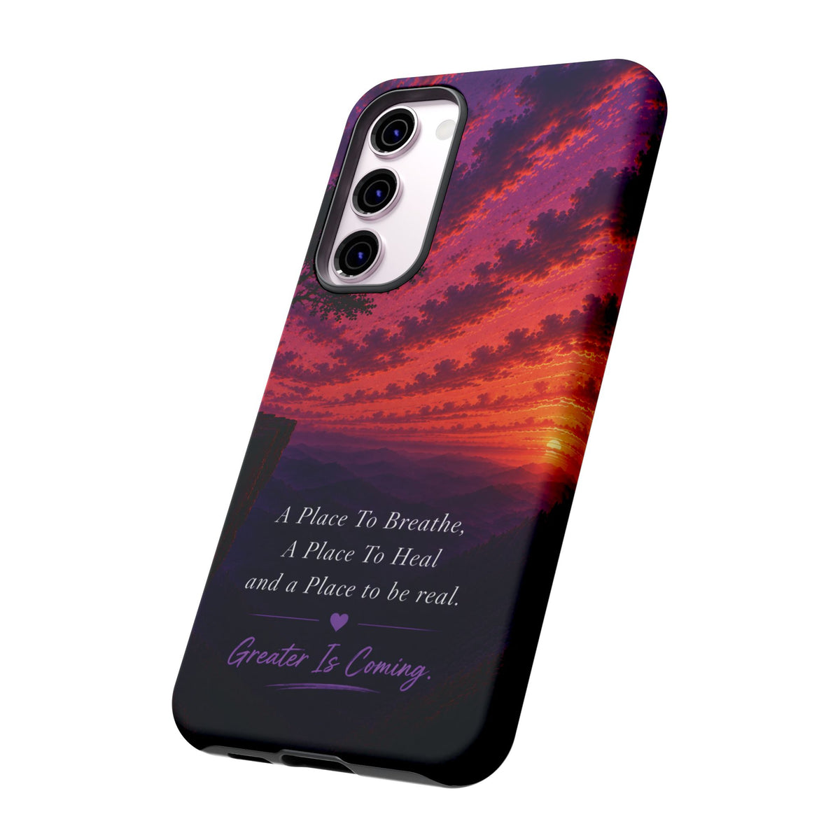 Sunset Serenity Phone Case – “A Place To Breathe, A Place To Heal” Inspirational Galaxy Case
