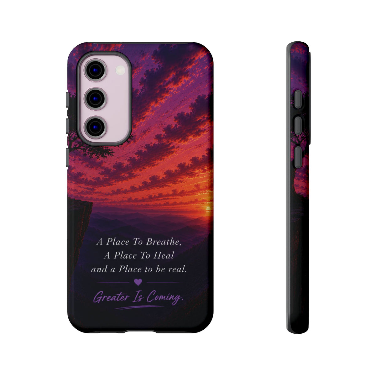 Sunset Serenity Phone Case – “A Place To Breathe, A Place To Heal” Inspirational Galaxy Case