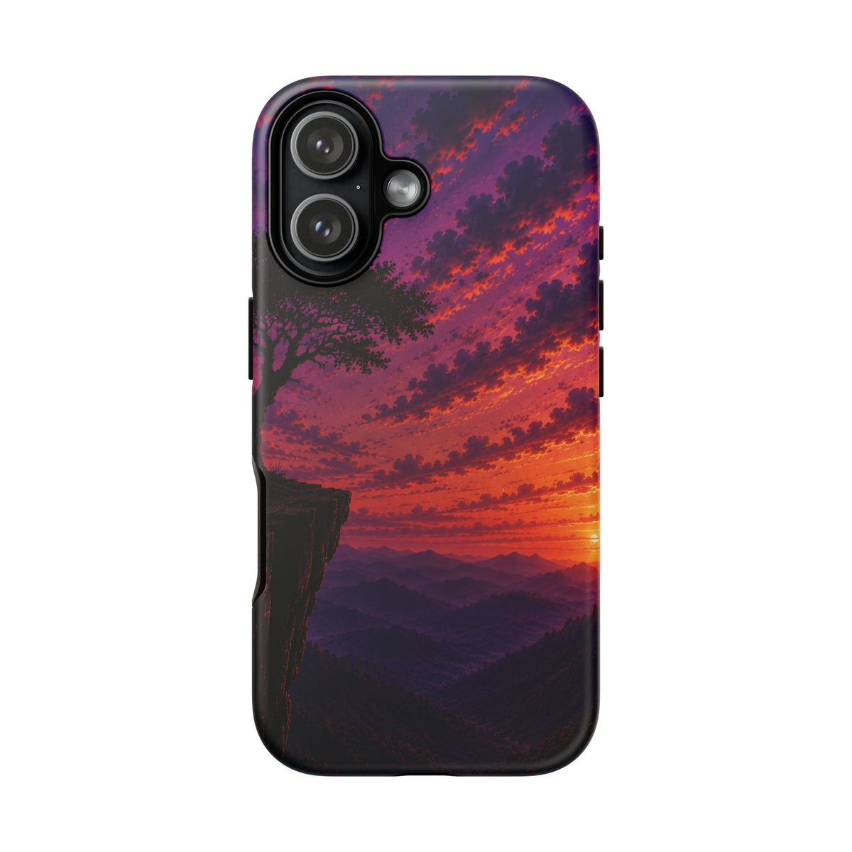 Sunset Cliff Tough Phone Case - Vibrant Purple Orange Landscape for Galaxy & iPhone