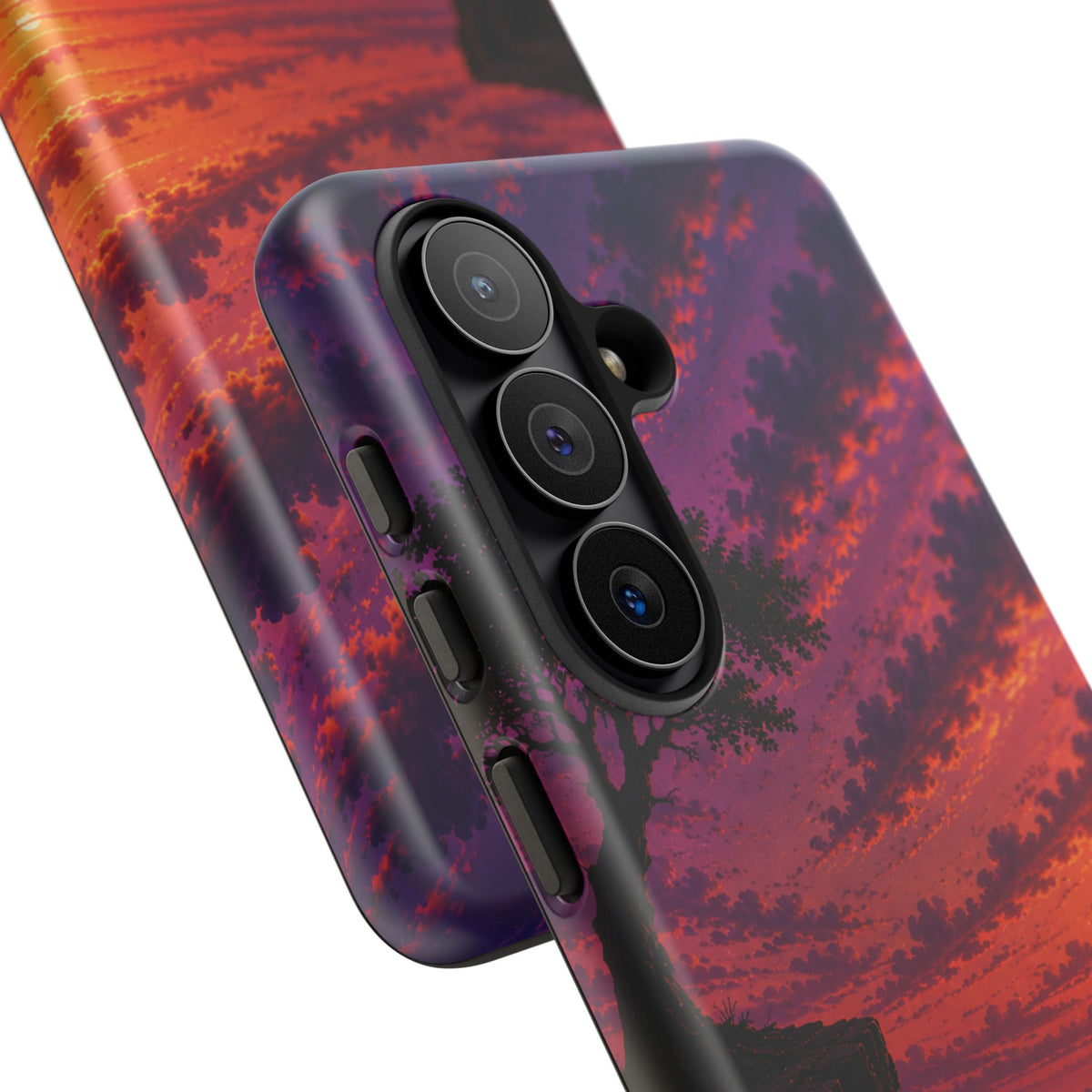 Sunset Cliff Tough Phone Case - Vibrant Purple Orange Landscape for Galaxy & iPhone