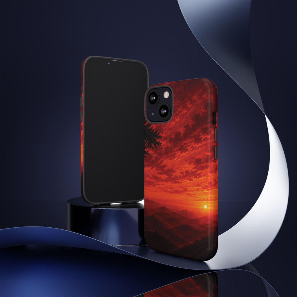 Sunset Mountain Tough Phone Case — Red Horizon Landscape Protective Case