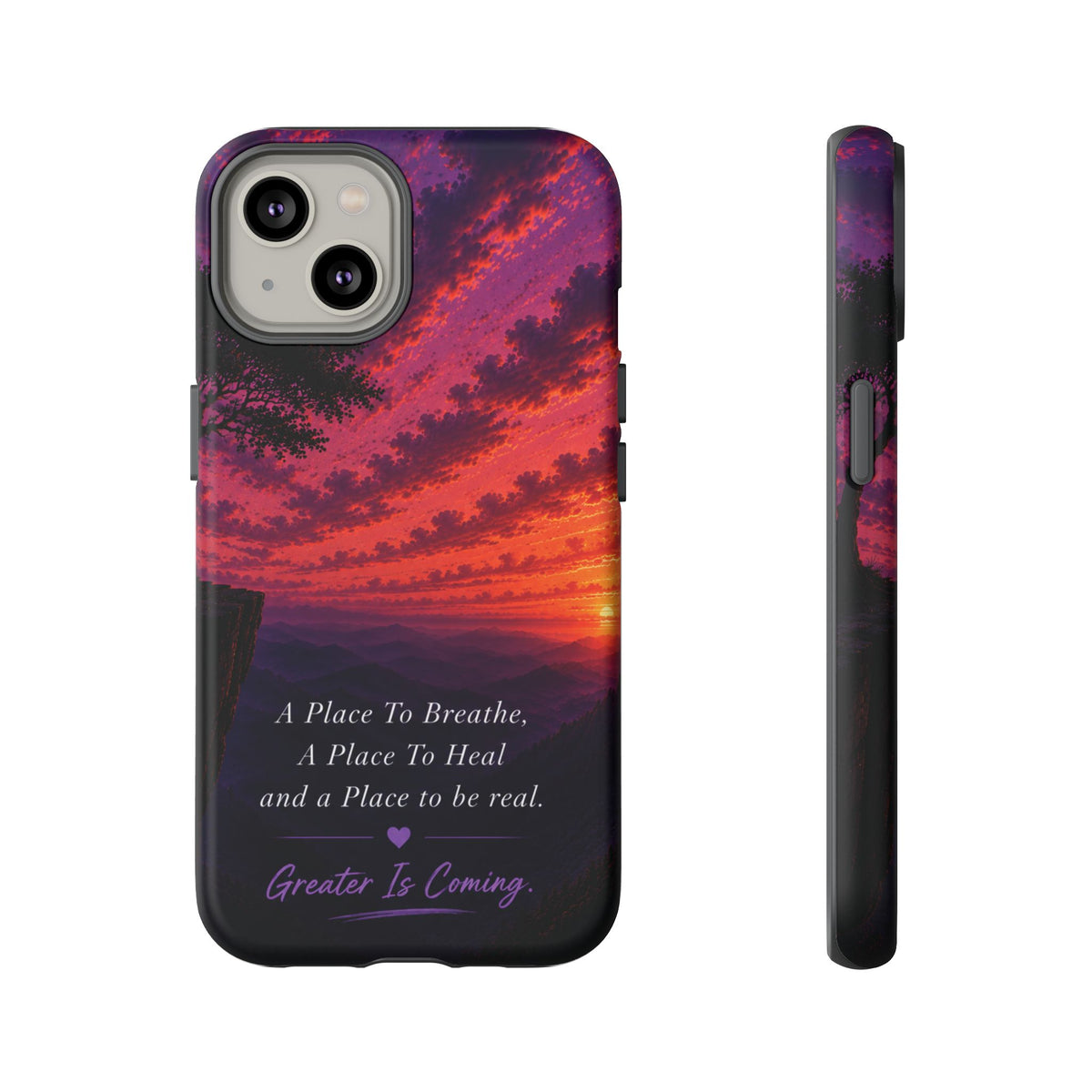 Sunset Serenity Phone Case – “A Place To Breathe, A Place To Heal” Inspirational Galaxy Case