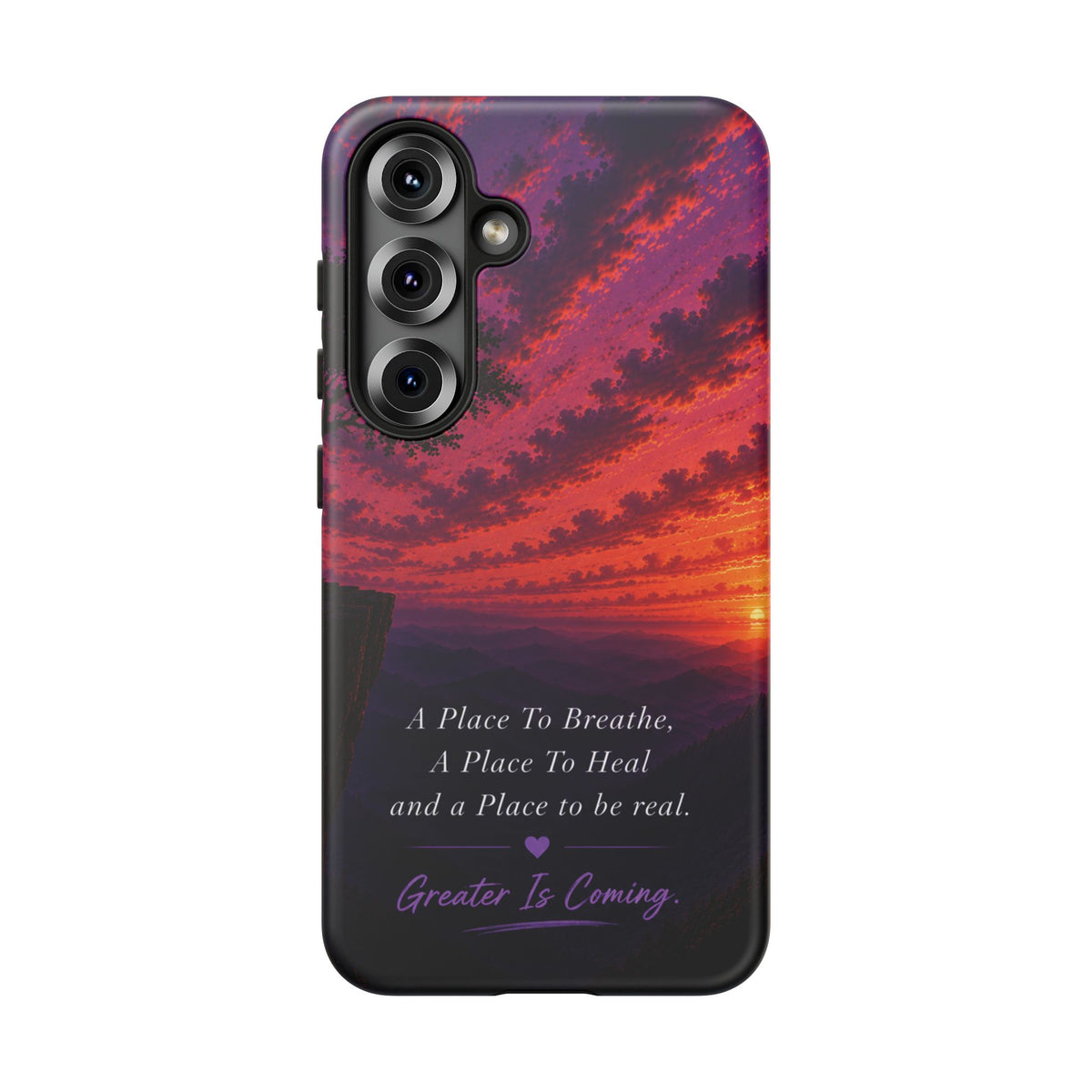 Sunset Serenity Phone Case – “A Place To Breathe, A Place To Heal” Inspirational Galaxy Case