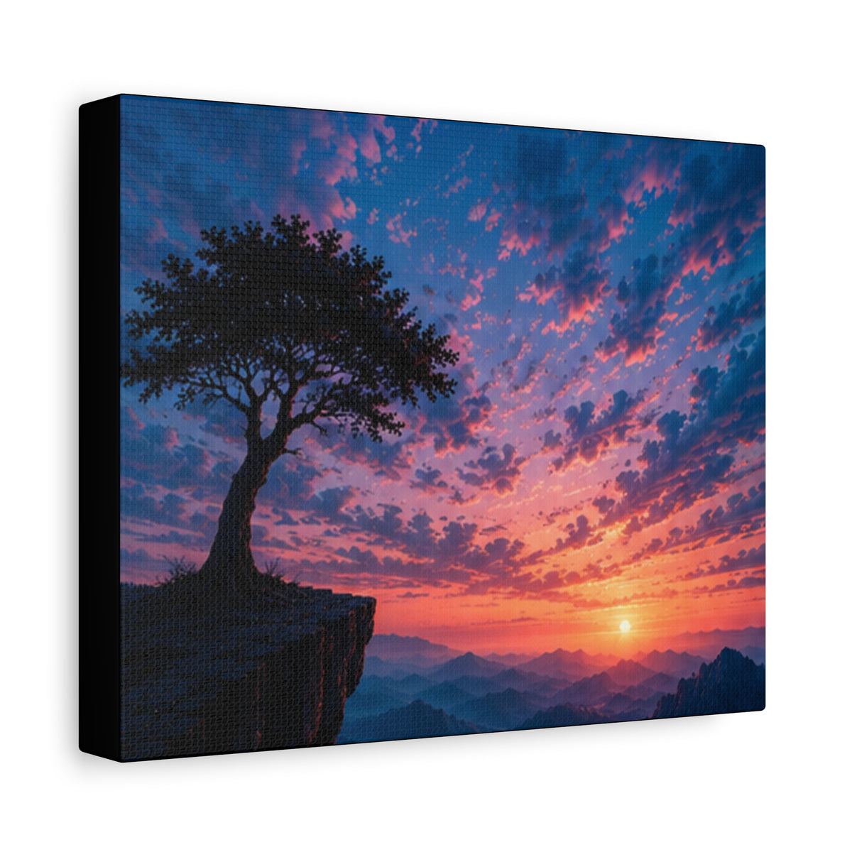Sunset Cliff Canvas Wall Art — Tree Silhouette Matte Stretched Print