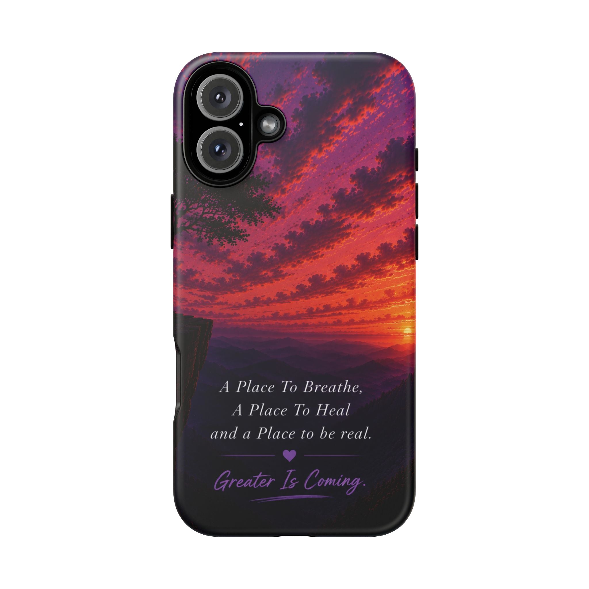 Sunset Serenity Phone Case – “A Place To Breathe, A Place To Heal” Inspirational Galaxy Case