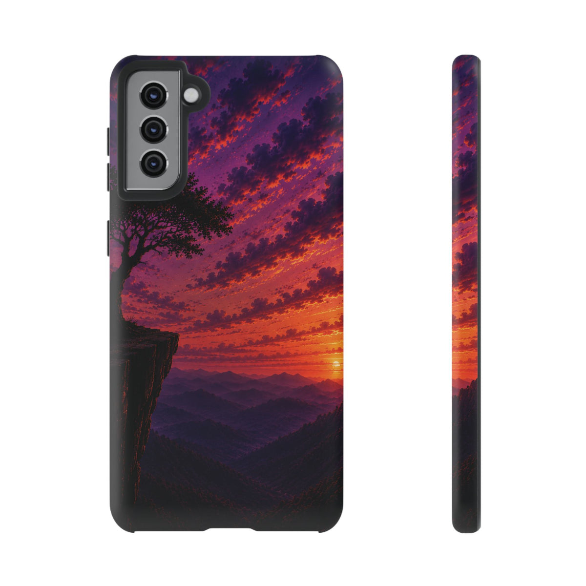 Sunset Cliff Tough Phone Case - Vibrant Purple Orange Landscape for Galaxy & iPhone