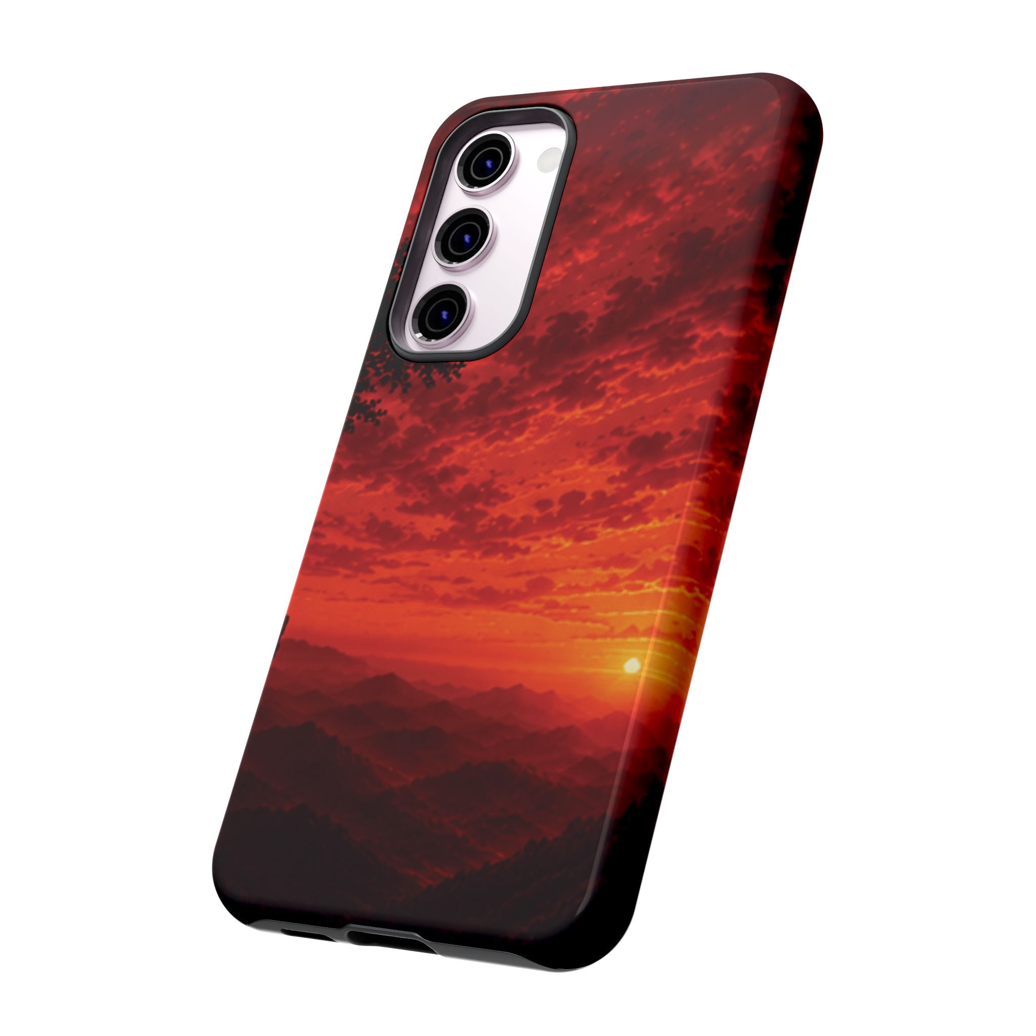 Sunset Mountain Tough Phone Case — Red Horizon Landscape Protective Case