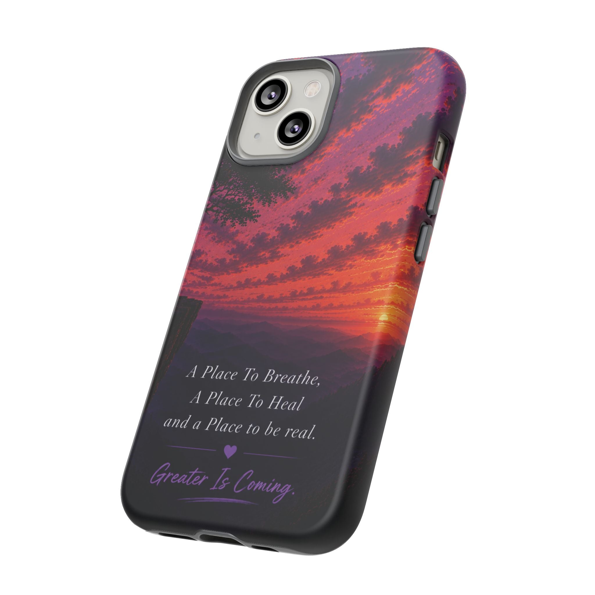 Sunset Serenity Phone Case – “A Place To Breathe, A Place To Heal” Inspirational Galaxy Case