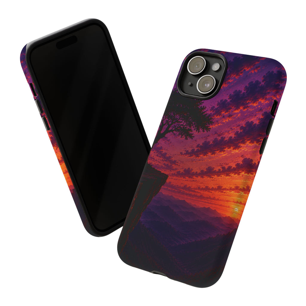 Sunset Cliff Tough Phone Case - Vibrant Purple Orange Landscape for Galaxy & iPhone