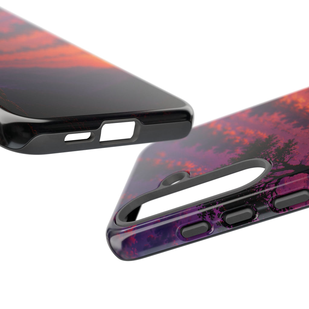 Sunset Cliff Tough Phone Case - Vibrant Purple Orange Landscape for Galaxy & iPhone