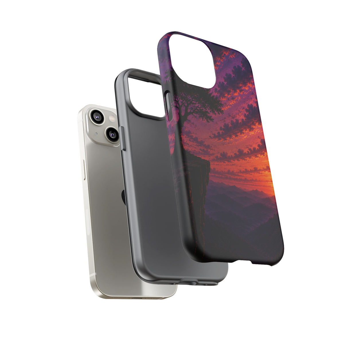 Sunset Cliff Tough Phone Case - Vibrant Purple Orange Landscape for Galaxy & iPhone