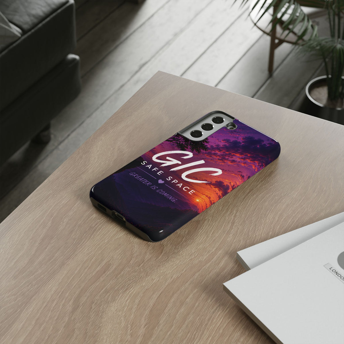 GIC Safe Space Tough Phone Case — "Greater Is Coming" Sunset Design