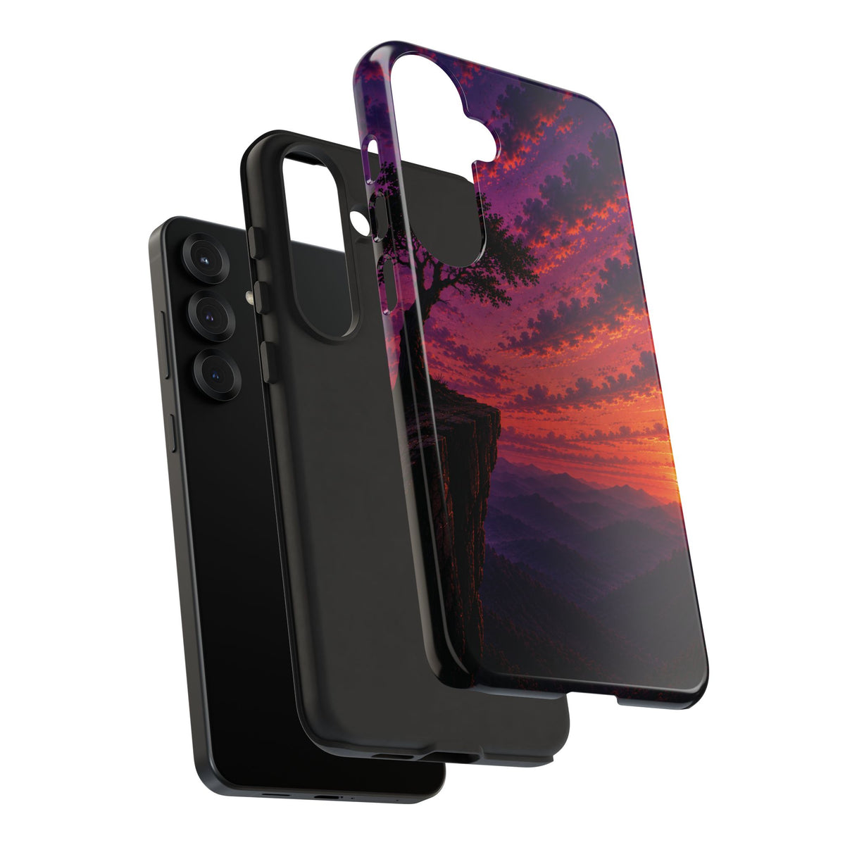 Sunset Cliff Tough Phone Case - Vibrant Purple Orange Landscape for Galaxy & iPhone
