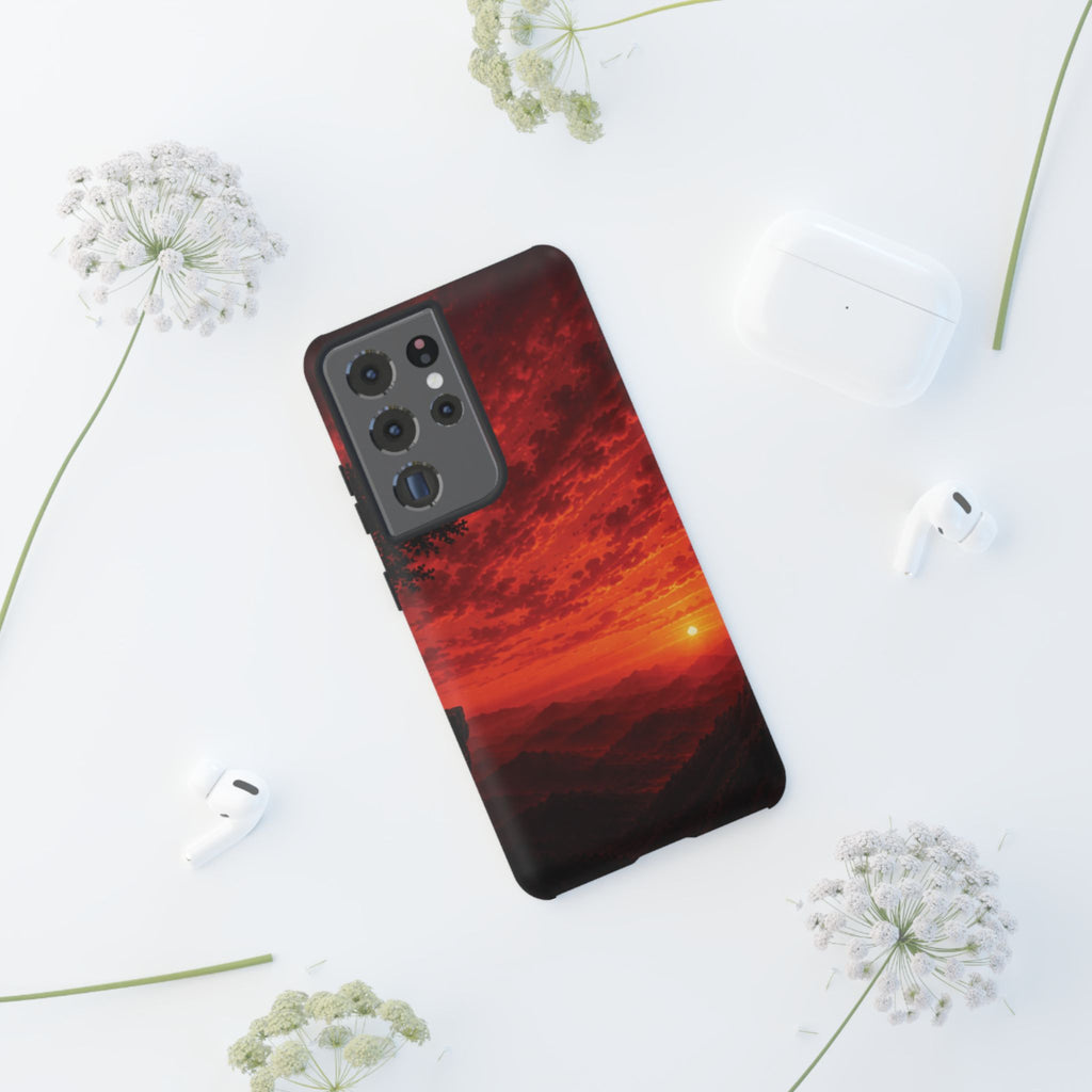 Sunset Mountain Tough Phone Case — Red Horizon Landscape Protective Case