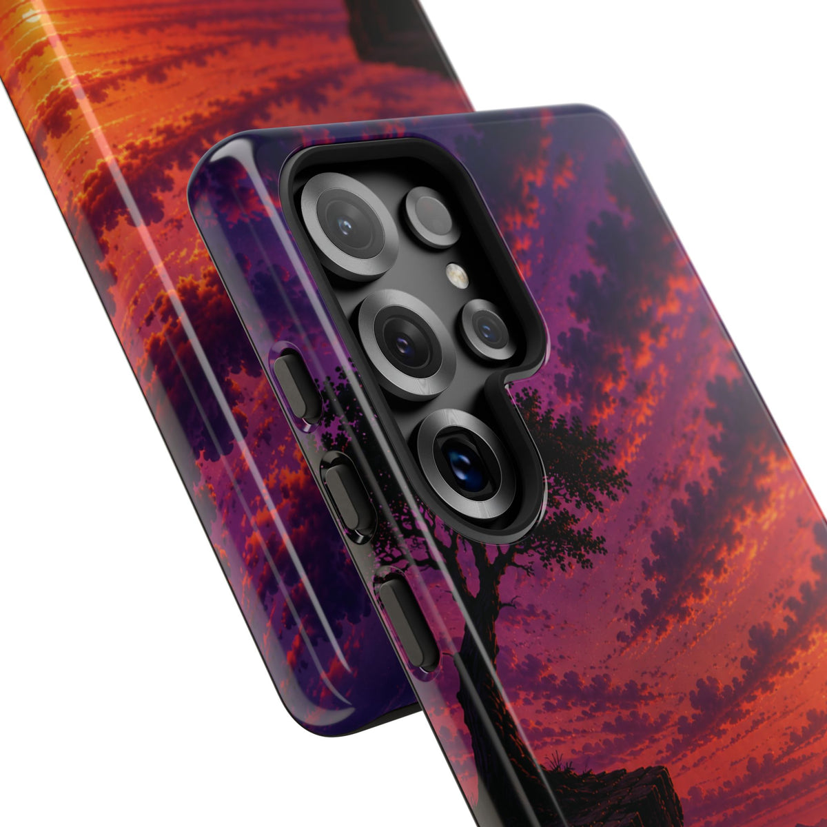 Sunset Cliff Tough Phone Case - Vibrant Purple Orange Landscape for Galaxy & iPhone