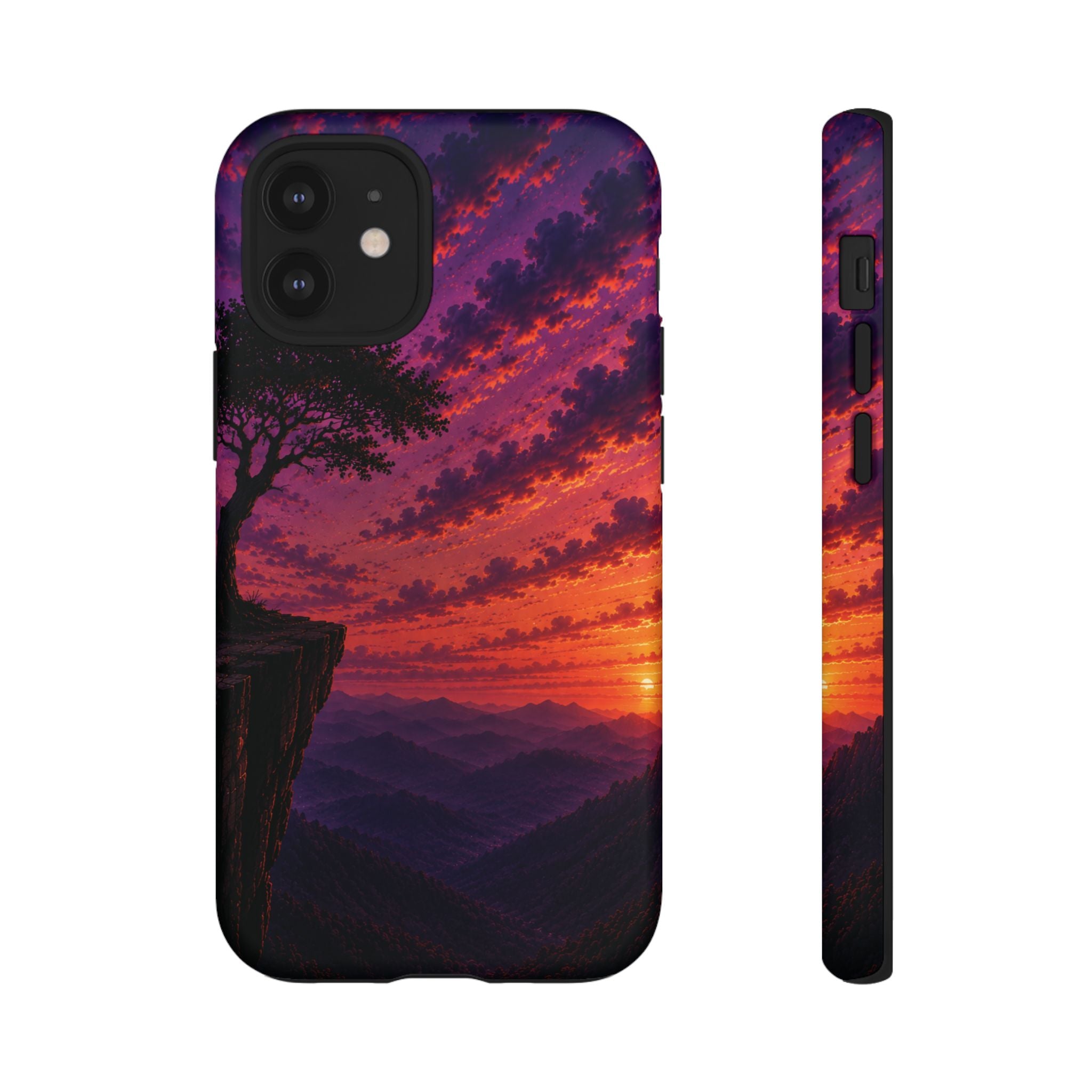 Sunset Cliff Tough Phone Case - Vibrant Purple Orange Landscape for Galaxy & iPhone