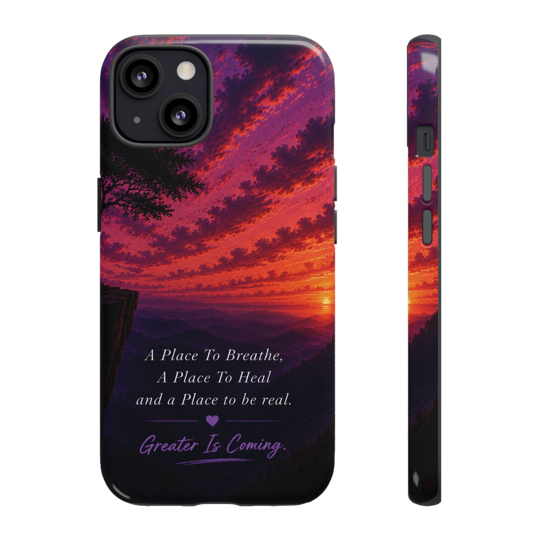 Sunset Serenity Phone Case – “A Place To Breathe, A Place To Heal” Inspirational Galaxy Case