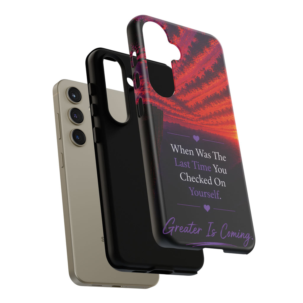 Inspirational Phone Case - "When Was The Last Time You Checked On Yourself?" Sunset Self-Care Quote