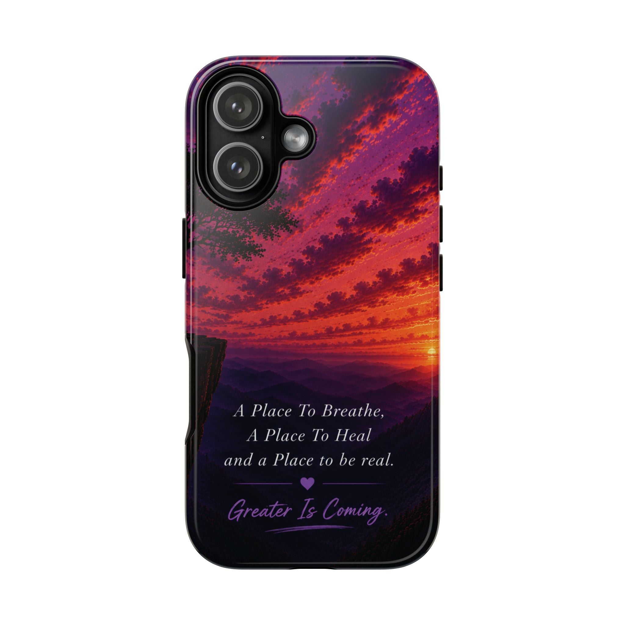 Sunset Serenity Phone Case – “A Place To Breathe, A Place To Heal” Inspirational Galaxy Case