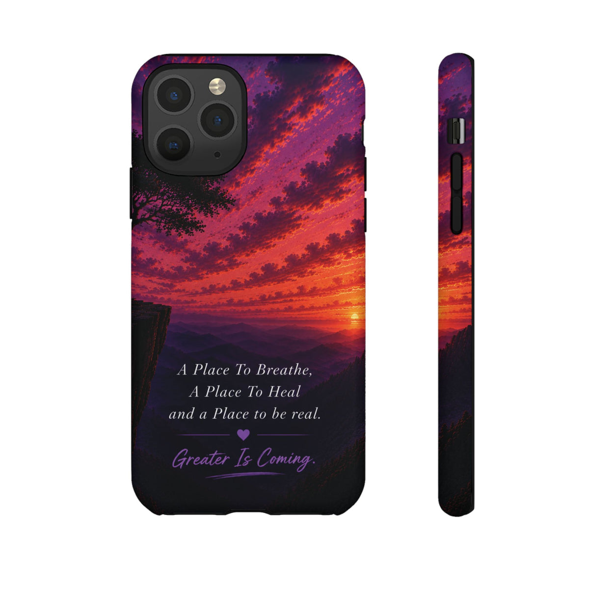 Sunset Serenity Phone Case – “A Place To Breathe, A Place To Heal” Inspirational Galaxy Case