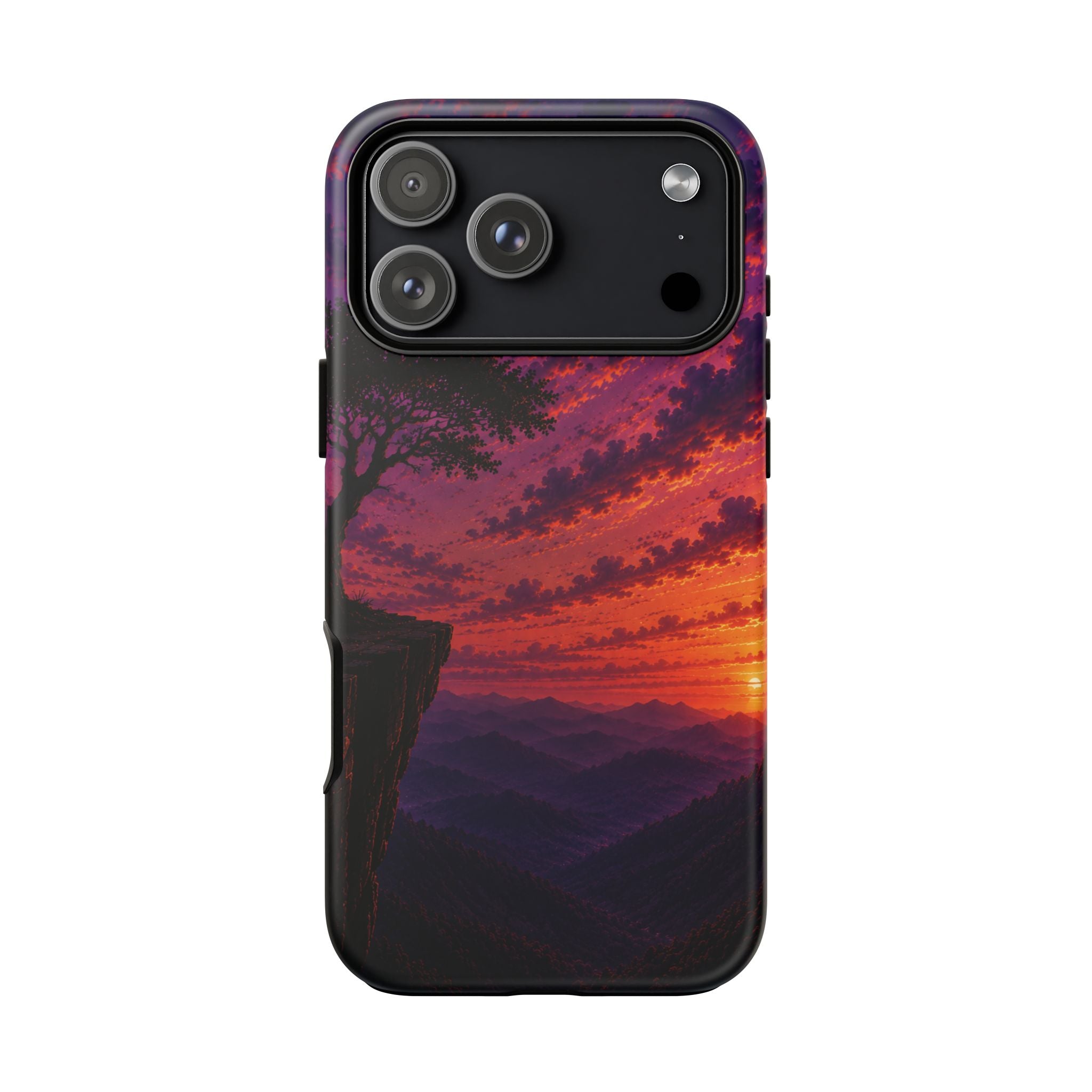 Sunset Cliff Tough Phone Case - Vibrant Purple Orange Landscape for Galaxy & iPhone