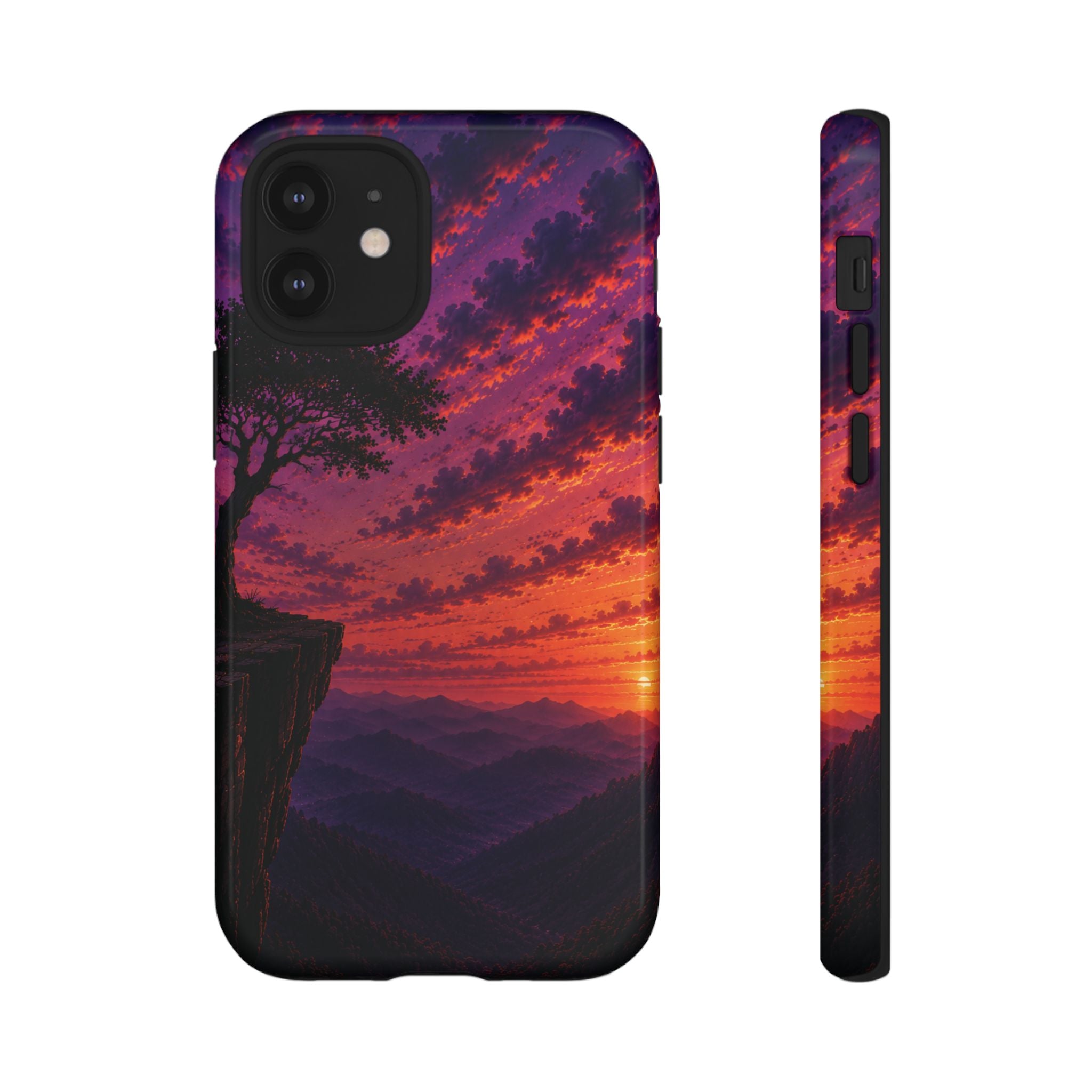 Sunset Cliff Tough Phone Case - Vibrant Purple Orange Landscape for Galaxy & iPhone