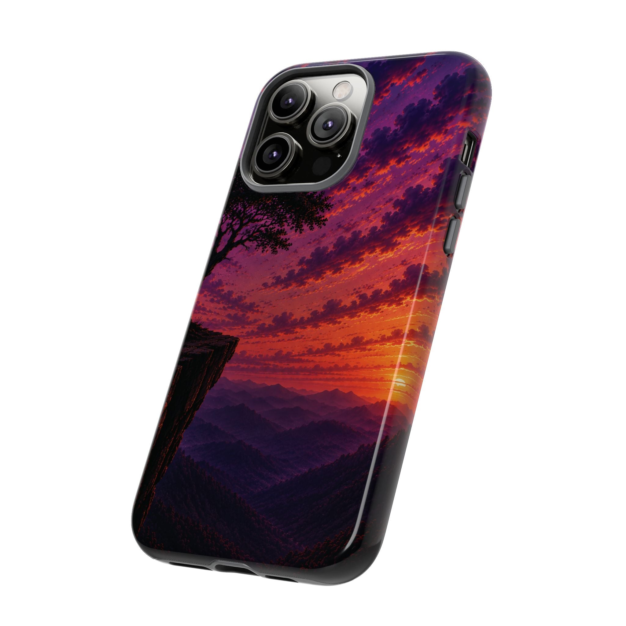 Sunset Cliff Tough Phone Case - Vibrant Purple Orange Landscape for Galaxy & iPhone