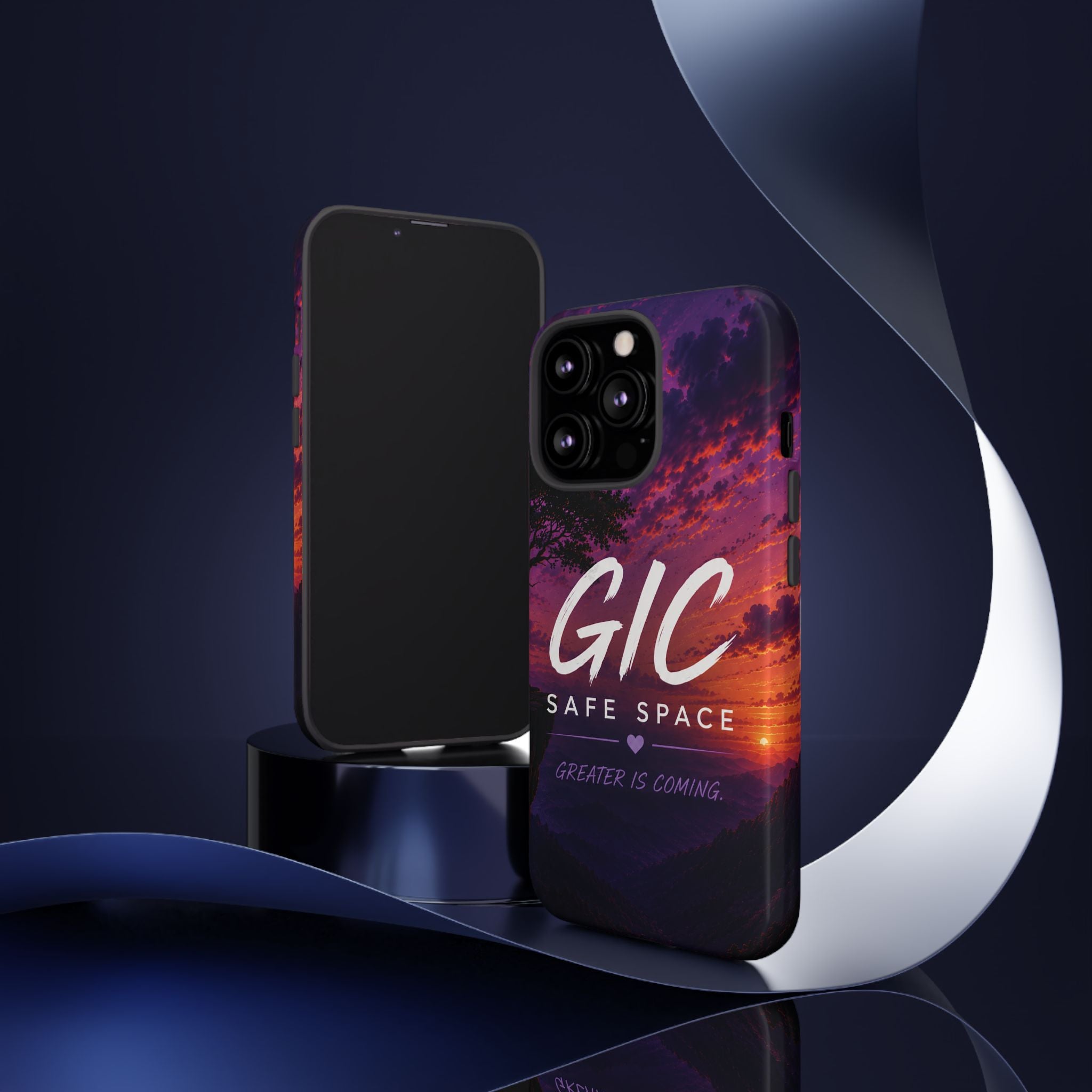 GIC Safe Space Tough Phone Case — "Greater Is Coming" Sunset Design