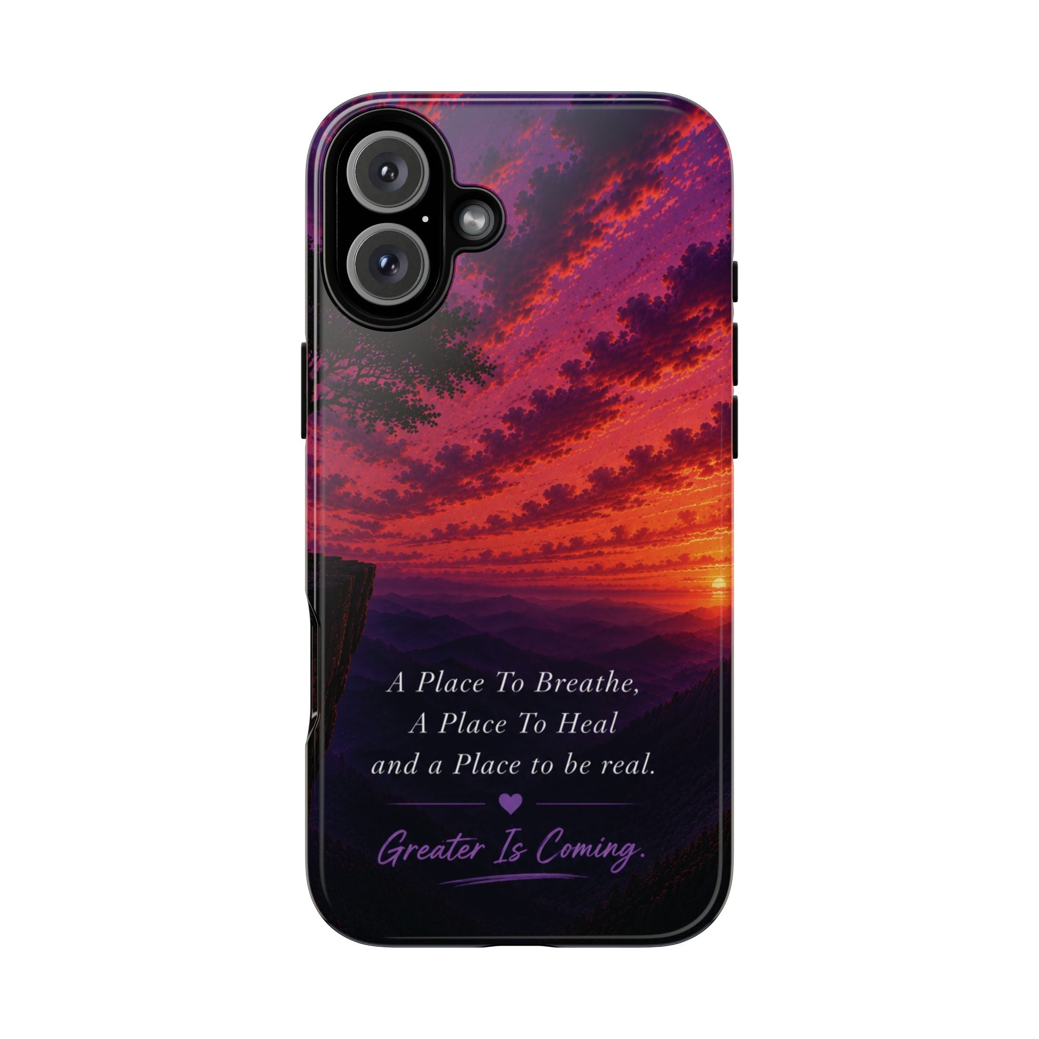 Sunset Serenity Phone Case – “A Place To Breathe, A Place To Heal” Inspirational Galaxy Case