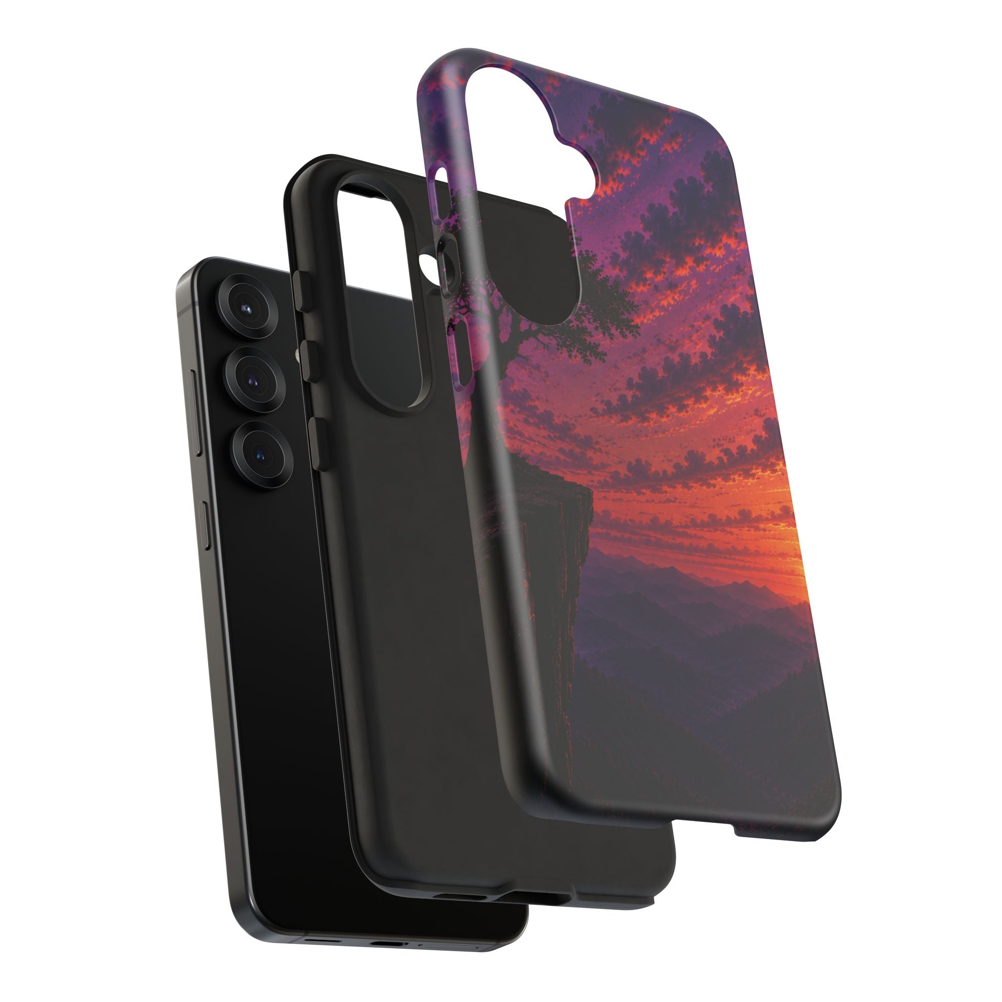 Sunset Cliff Tough Phone Case - Vibrant Purple Orange Landscape for Galaxy & iPhone
