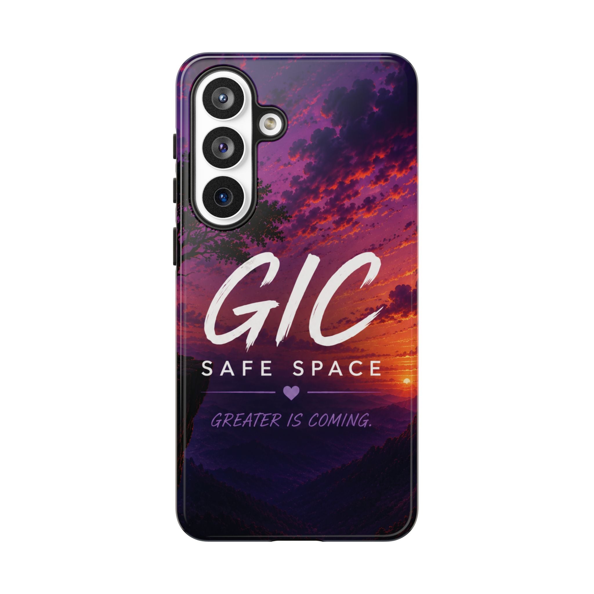 GIC Safe Space Tough Phone Case — "Greater Is Coming" Sunset Design