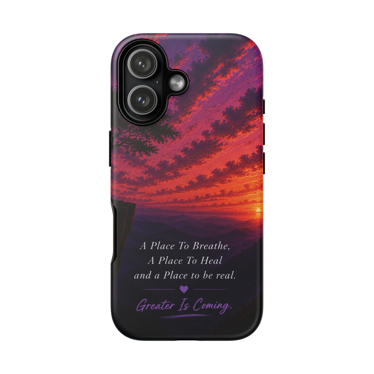 Sunset Serenity Phone Case – “A Place To Breathe, A Place To Heal” Inspirational Galaxy Case