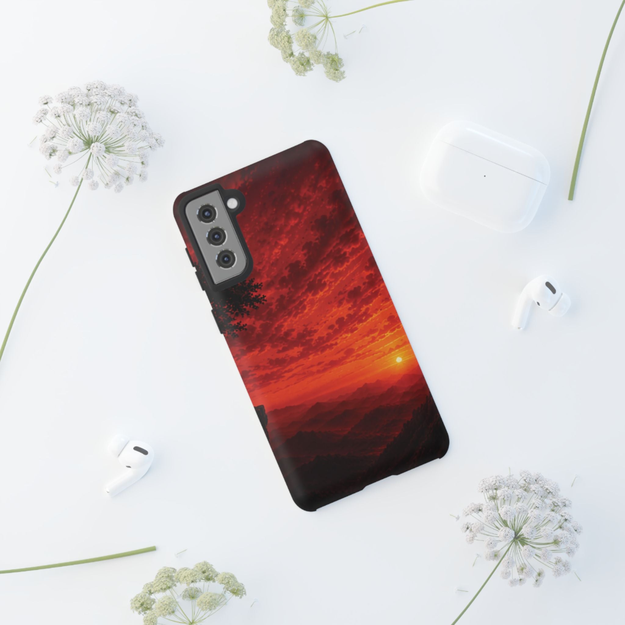 Sunset Mountain Tough Phone Case — Red Horizon Landscape Protective Case