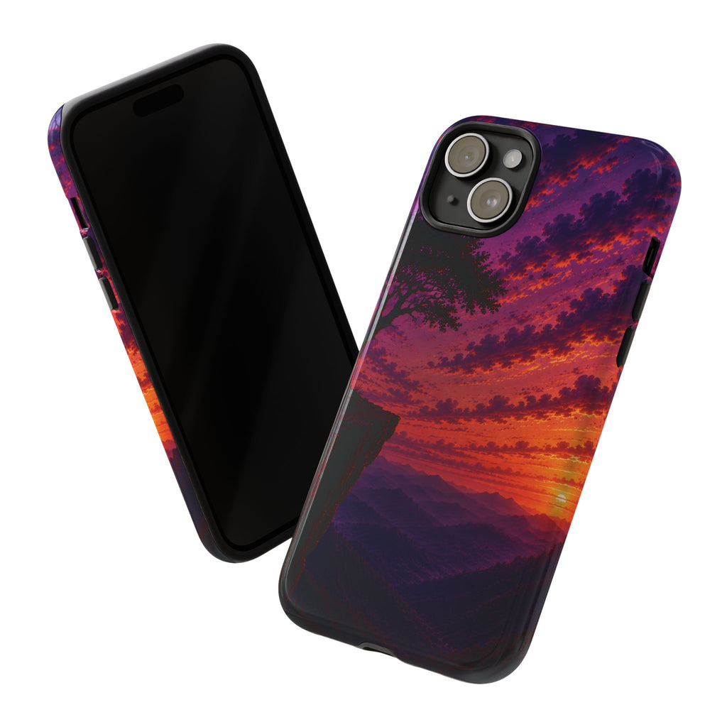 Sunset Cliff Tough Phone Case - Vibrant Purple Orange Landscape for Galaxy & iPhone