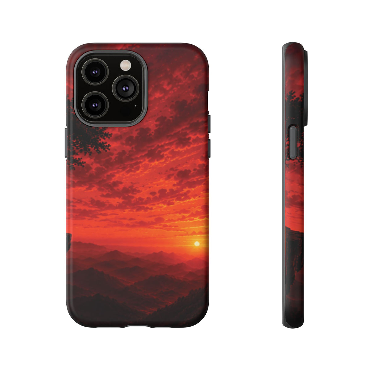 Sunset Mountain Tough Phone Case — Red Horizon Landscape Protective Case