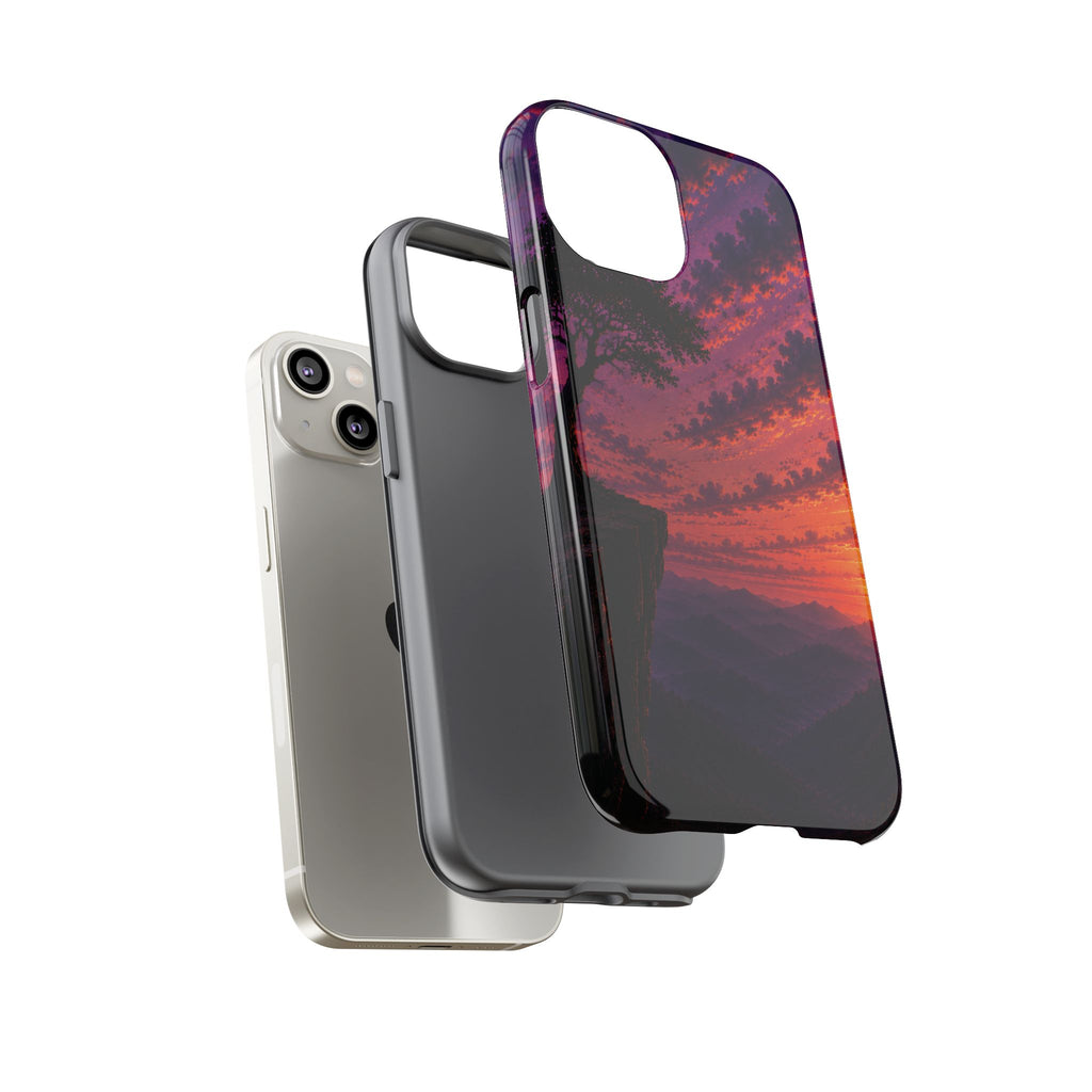 Sunset Cliff Tough Phone Case - Vibrant Purple Orange Landscape for Galaxy & iPhone
