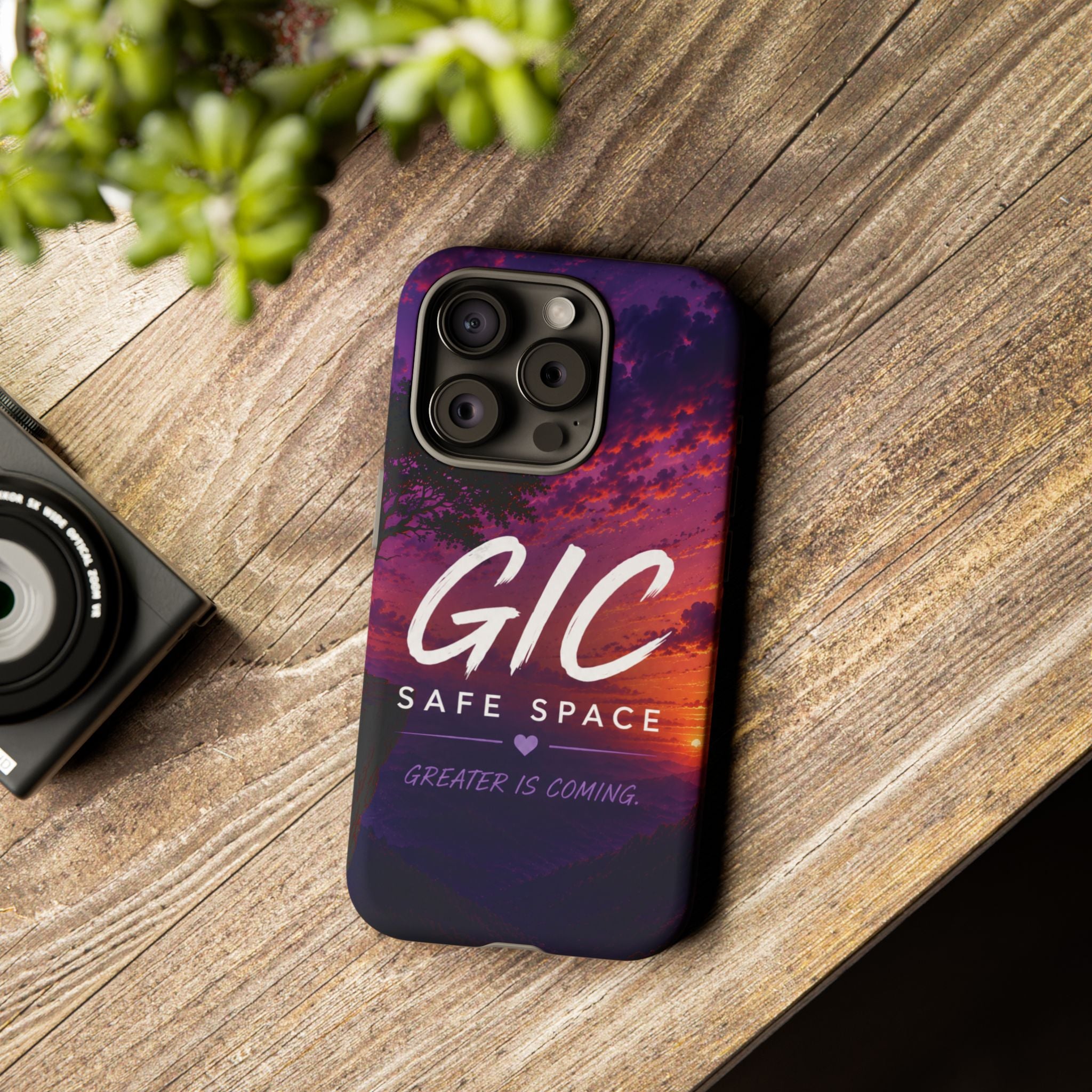 GIC Safe Space Tough Phone Case — "Greater Is Coming" Sunset Design