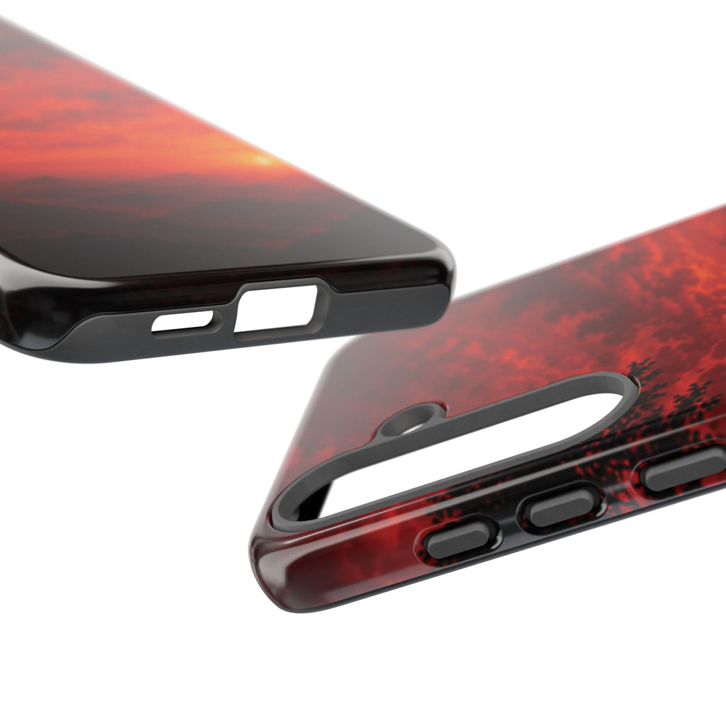 Sunset Mountain Tough Phone Case — Red Horizon Landscape Protective Case