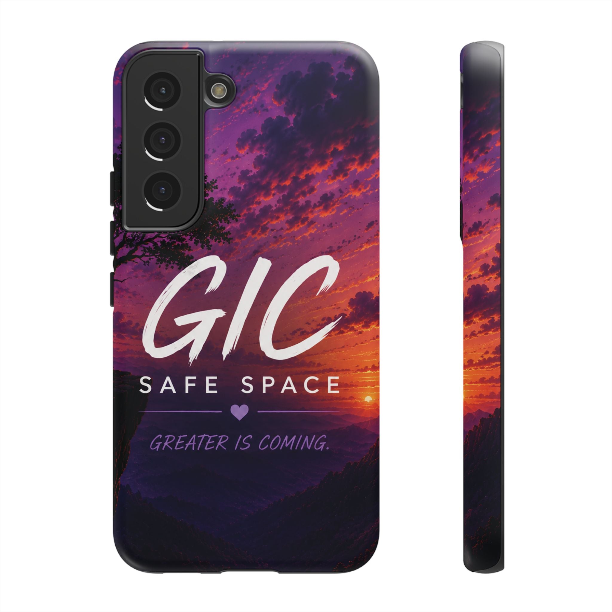 GIC Safe Space Tough Phone Case — "Greater Is Coming" Sunset Design