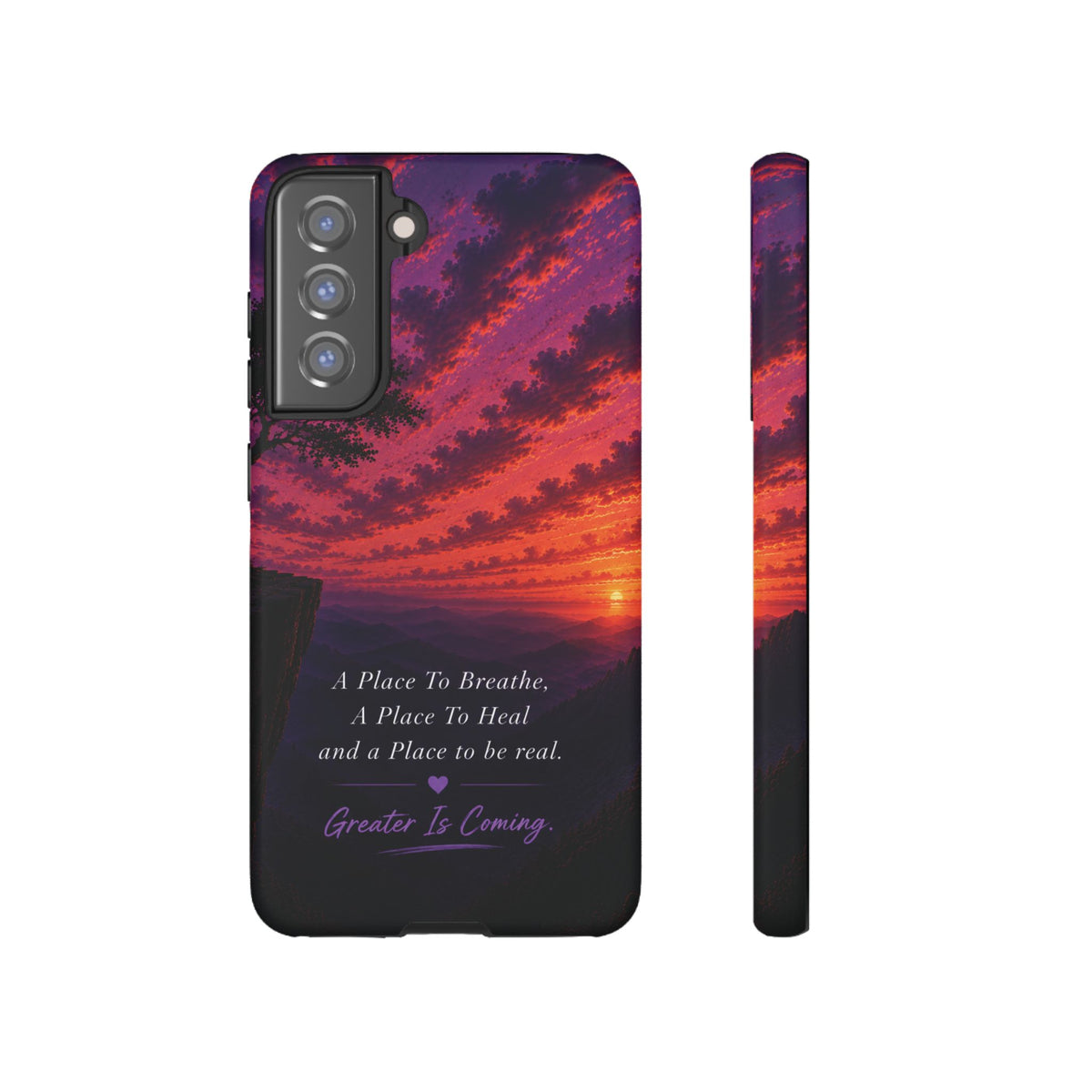 Sunset Serenity Phone Case – “A Place To Breathe, A Place To Heal” Inspirational Galaxy Case