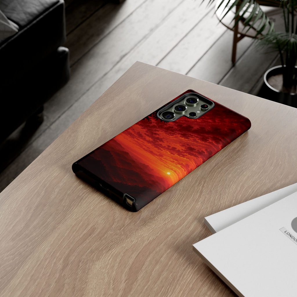 Sunset Mountain Tough Phone Case — Red Horizon Landscape Protective Case