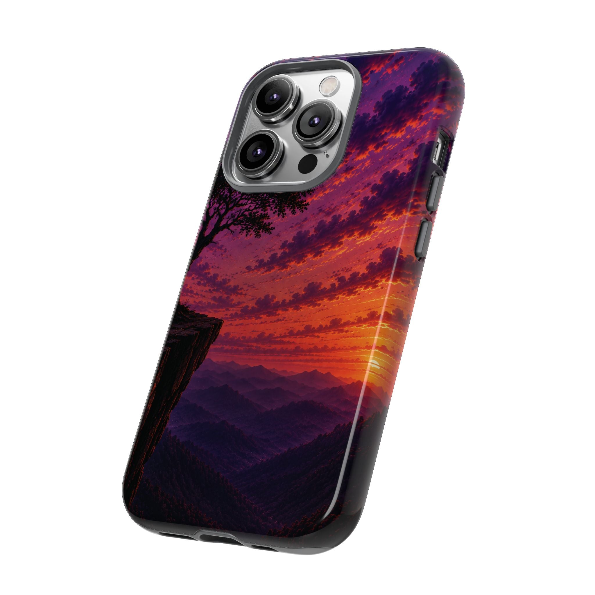 Sunset Cliff Tough Phone Case - Vibrant Purple Orange Landscape for Galaxy & iPhone