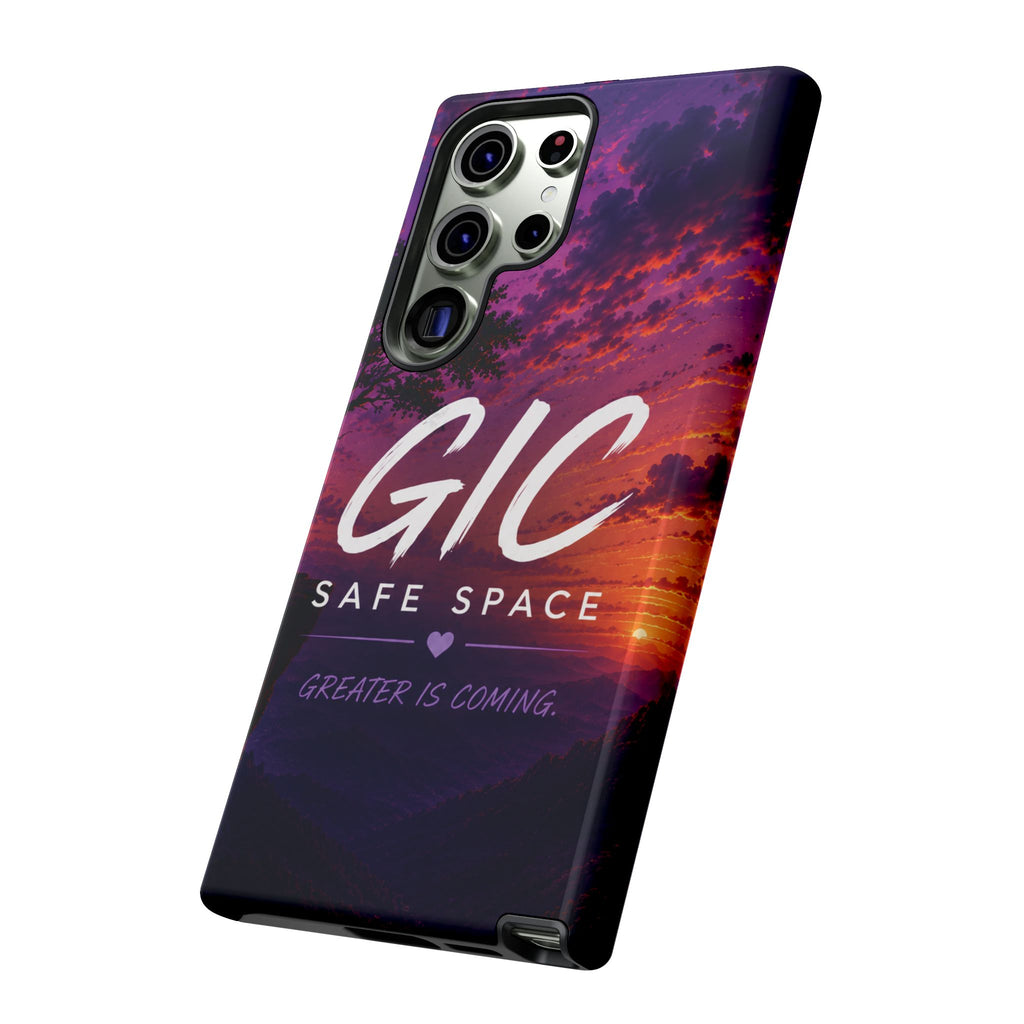 GIC Safe Space Tough Phone Case — "Greater Is Coming" Sunset Design