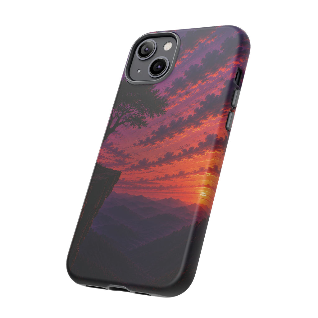 Sunset Cliff Tough Phone Case - Vibrant Purple Orange Landscape for Galaxy & iPhone