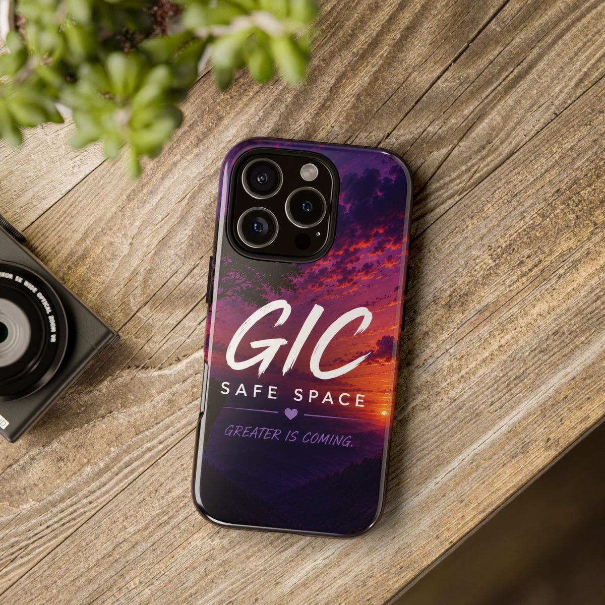 GIC Safe Space Tough Phone Case — "Greater Is Coming" Sunset Design