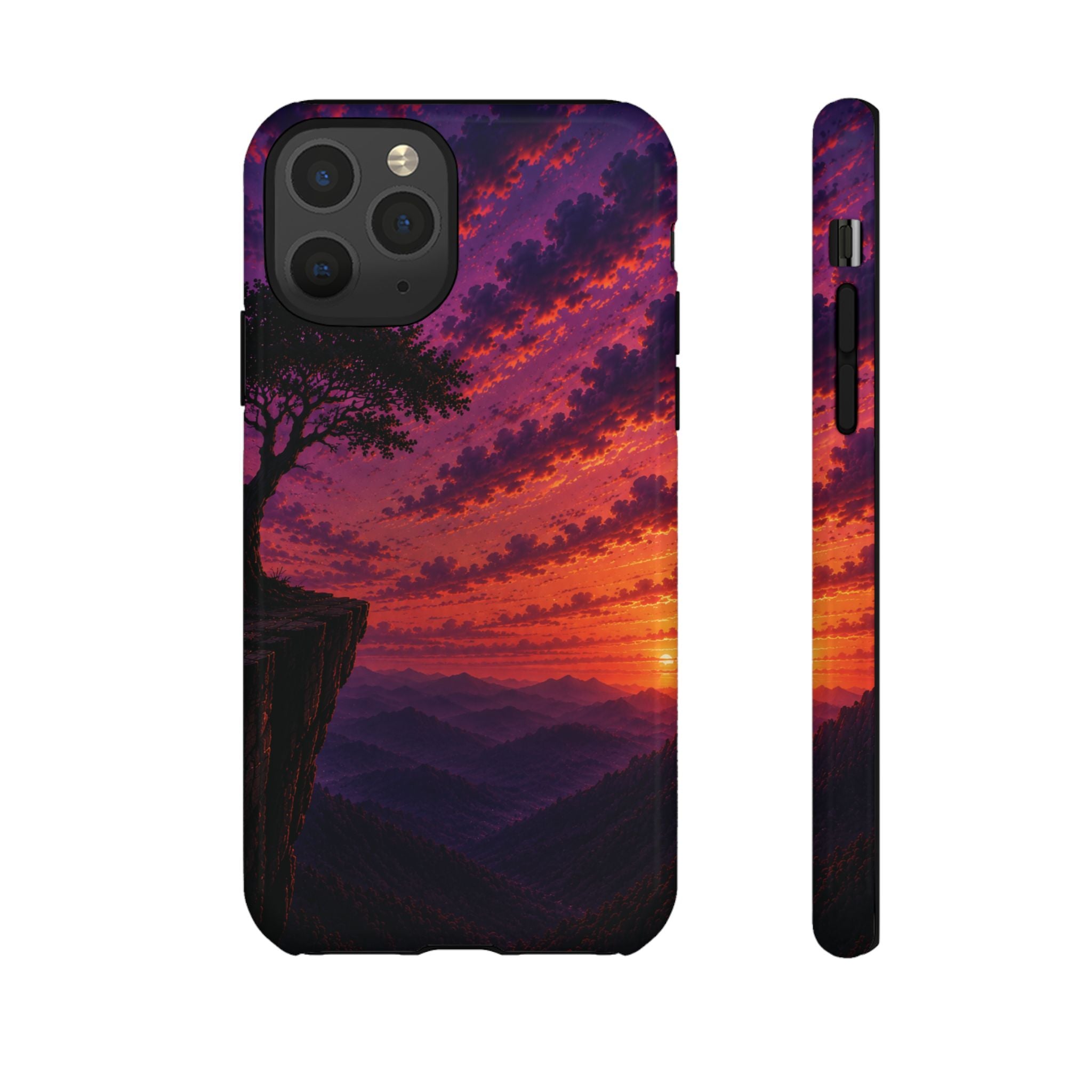 Sunset Cliff Tough Phone Case - Vibrant Purple Orange Landscape for Galaxy & iPhone