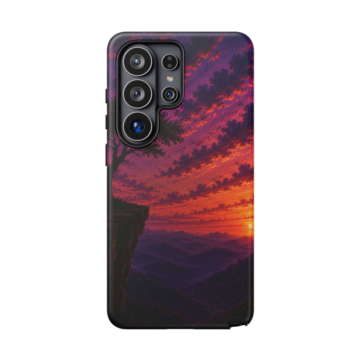 Sunset Cliff Tough Phone Case - Vibrant Purple Orange Landscape for Galaxy & iPhone