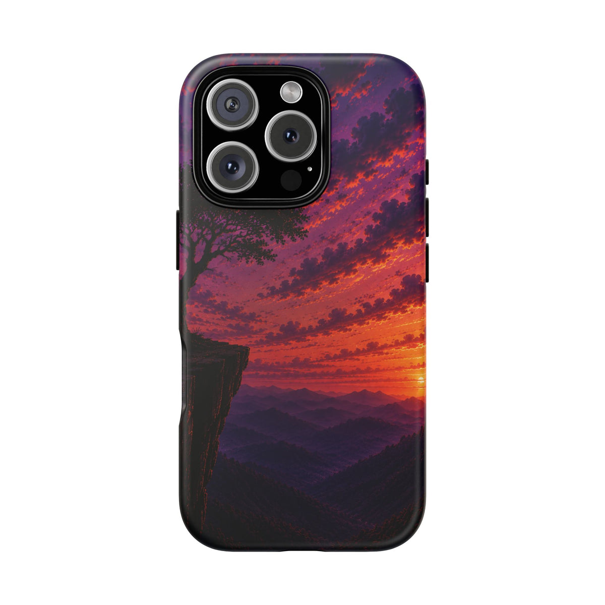 Sunset Cliff Tough Phone Case - Vibrant Purple Orange Landscape for Galaxy & iPhone