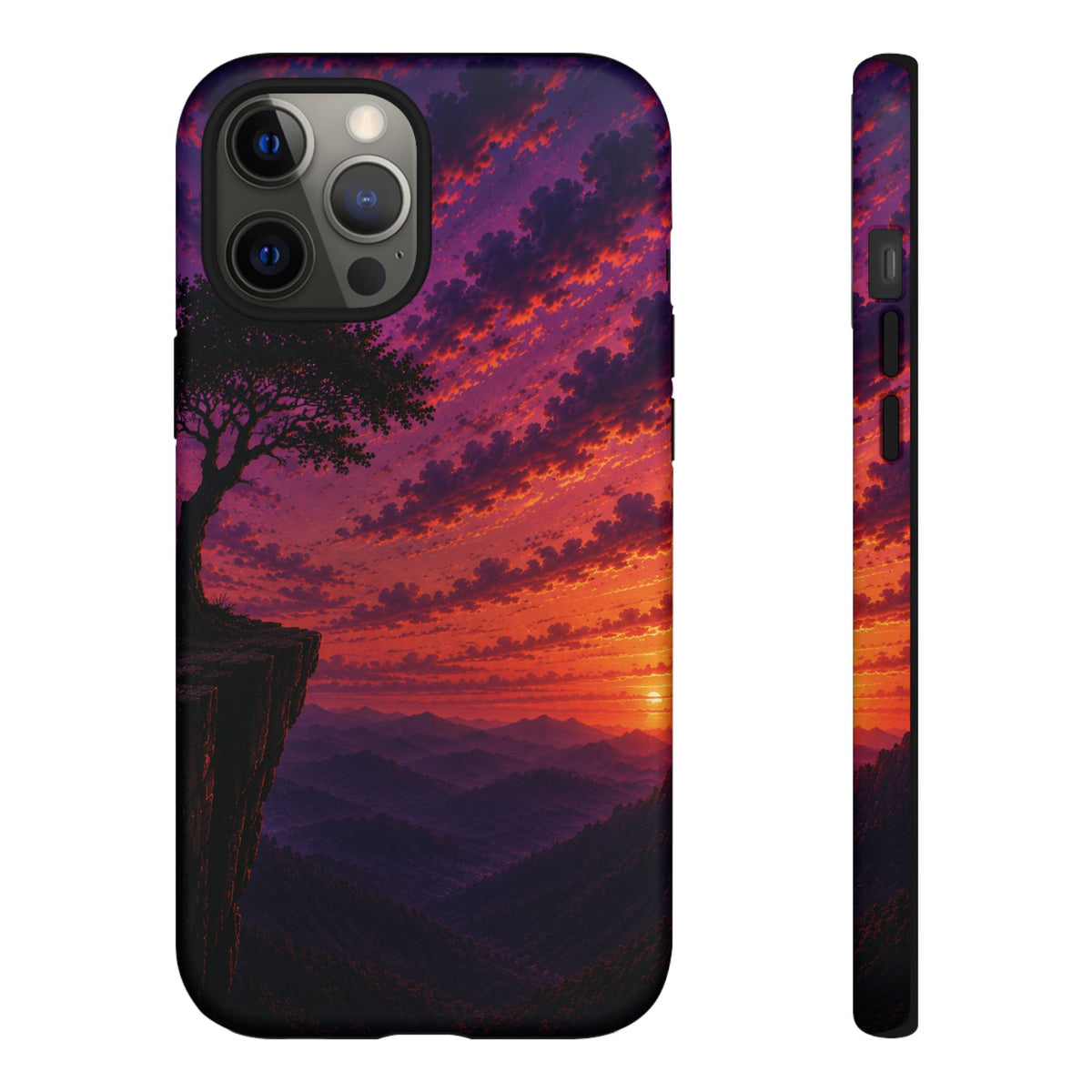 Sunset Cliff Tough Phone Case - Vibrant Purple Orange Landscape for Galaxy & iPhone
