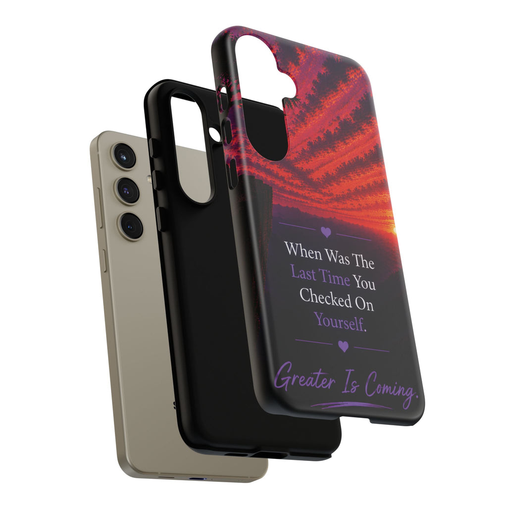 Inspirational Phone Case - "When Was The Last Time You Checked On Yourself?" Sunset Self-Care Quote